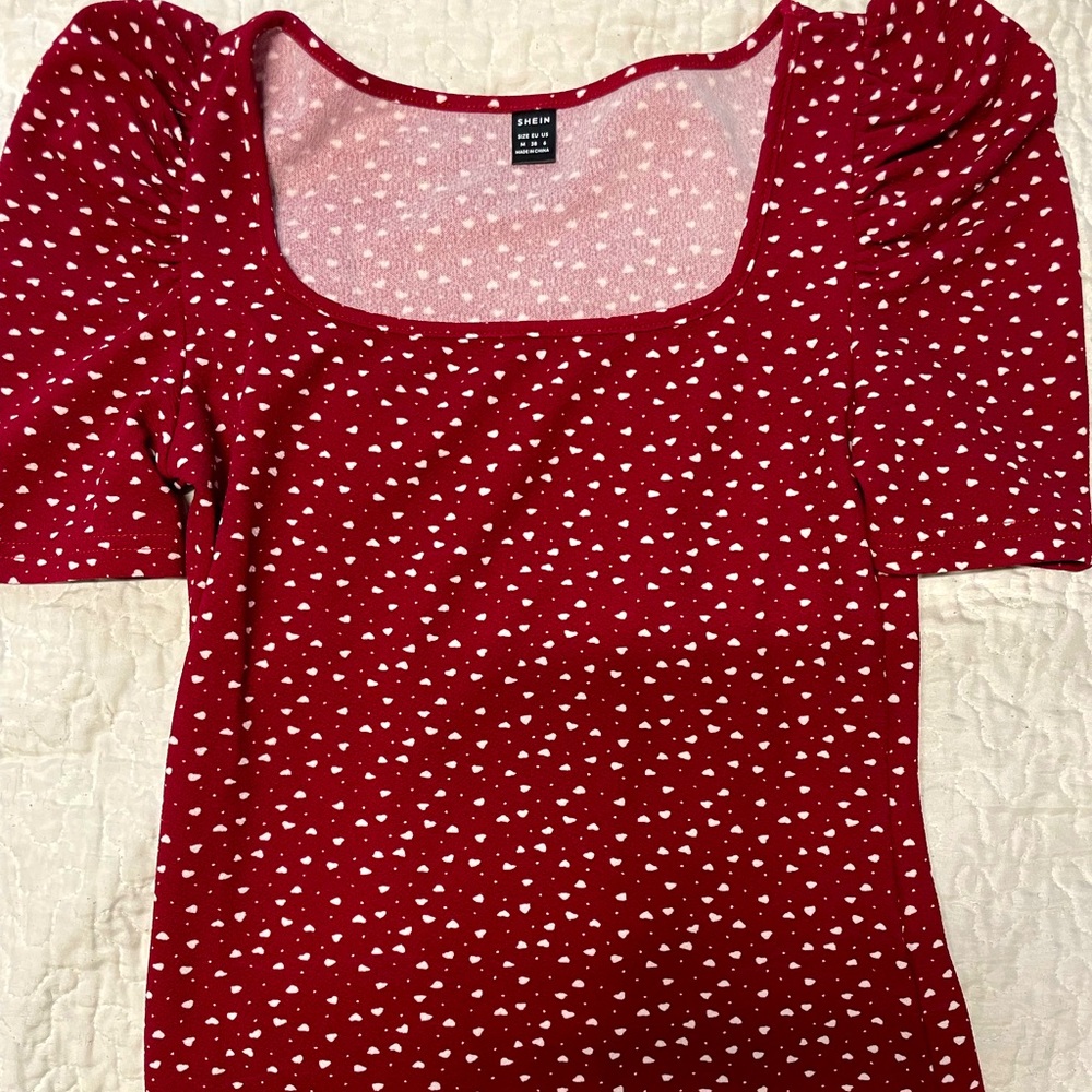 BRAND NEW. SHEIN Size M/6 red with white hearts. Slightly fluffy sleeves